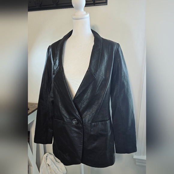 Jodi Arnold Black Leather Blazer Women's Size 4 - Picture 2 of 11